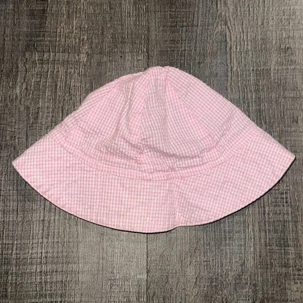 💞 Baby Girls One Size Pink & White Gingham Bucket Hat